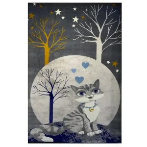 فرش کودک طرح گربه و ماه کد SB942