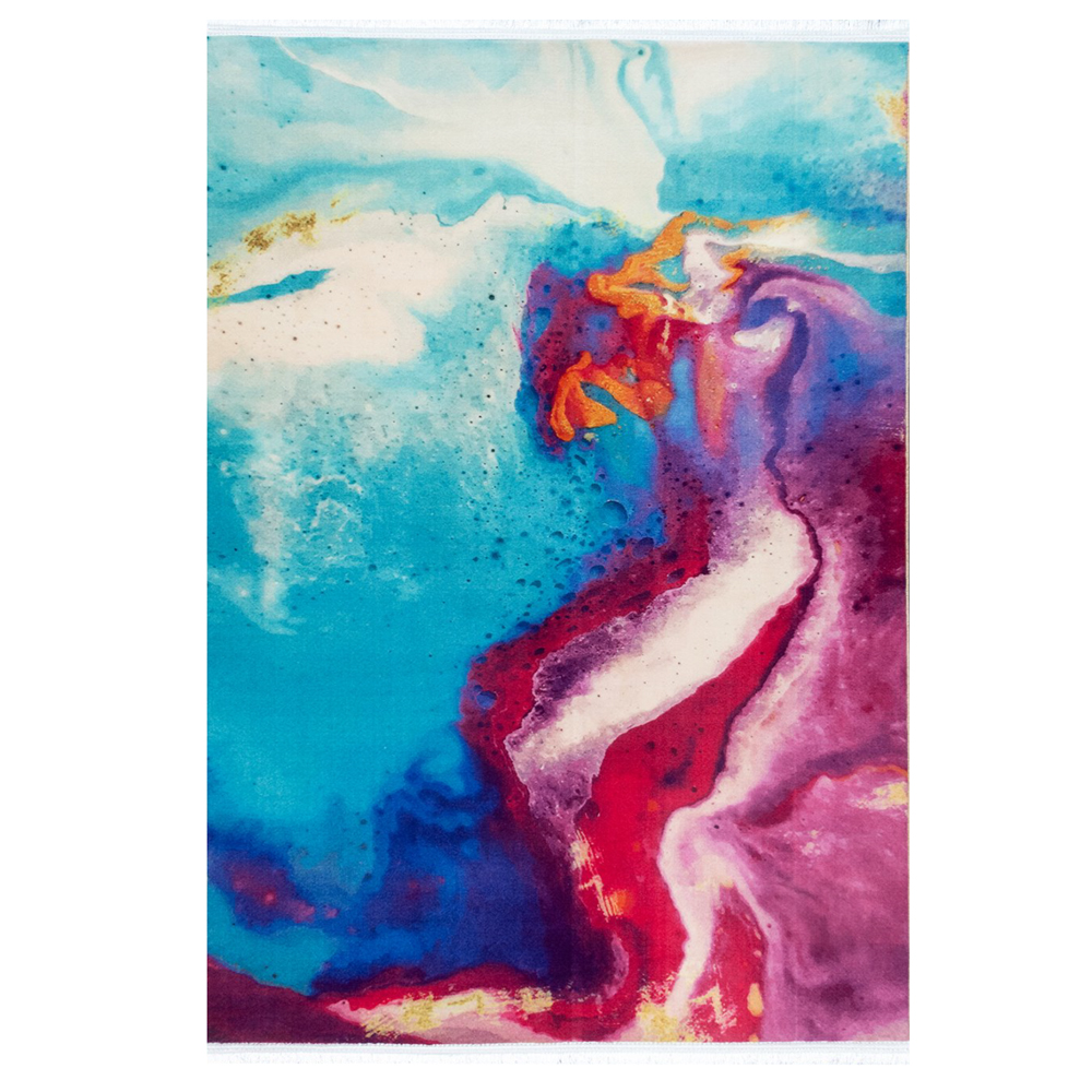 فرش آبرنگی زمینه صورتی آبی کد 100404 فرش آبرنگی زمینه صورتی آبی کد 100404