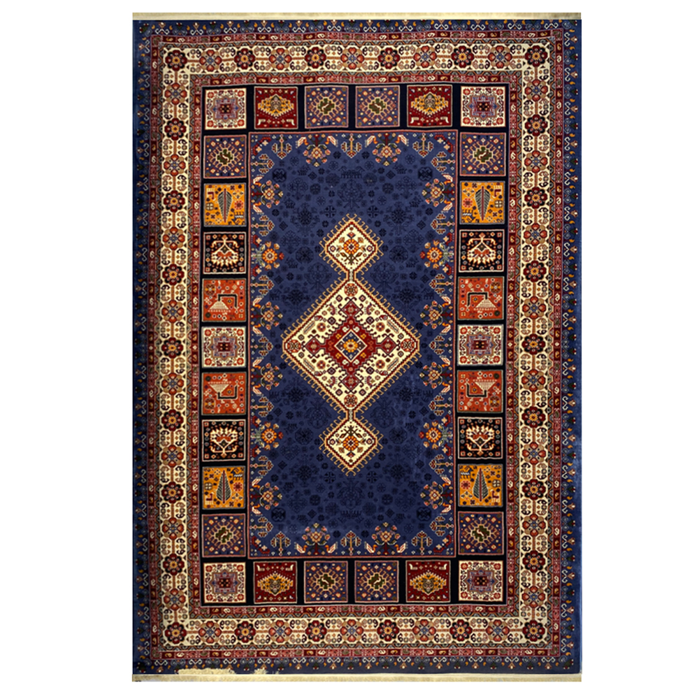 فرش گبه زمینه آبی کاربنی کد H50204 فرش گبه زمینه سرمه ایی کد H50204