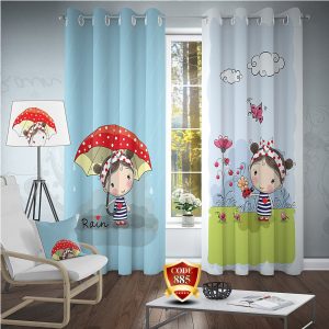 ست فرش پرده دخترانه زمینه آبی B379