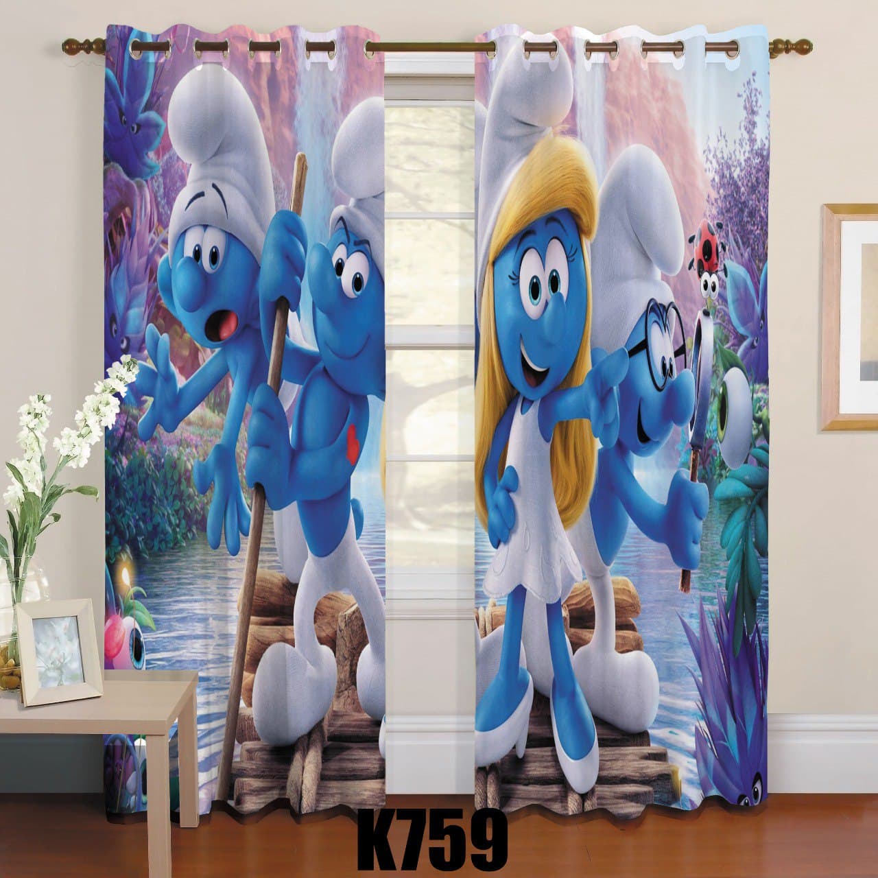 ست فرش پرده اسمورف ها F341 ست فرش پرده اسمورف ها F341