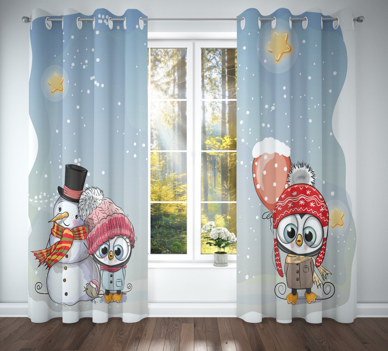 ست فرش پرده جغد وآدم برفی B361 ست فرش پرده جغد وآدم برفی B361