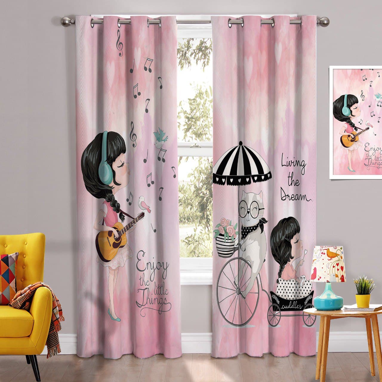 ست فرش پرده دختر گیتارزن F346 ست فرش پرده دختر گیتارزن F346