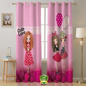 ست فرش پرده دخترانه زمینه صورتی B381