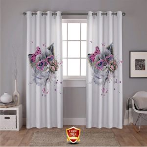 ست فرش پرده طرح گربه دخترانه B364