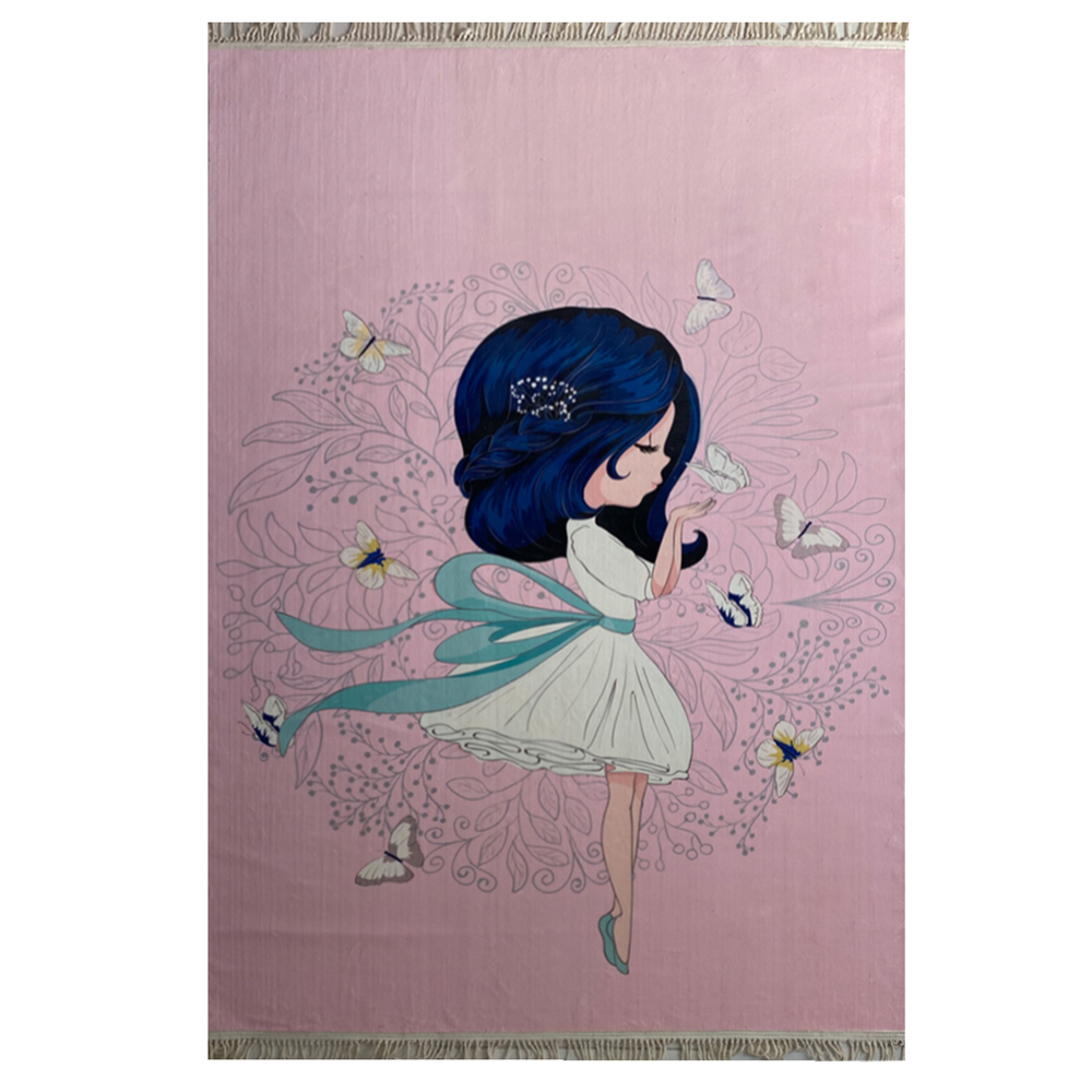 فرش کودک چاپی دختر و پروانه کد1028 فرش کودک چاپی دختر و پروانه کد1028