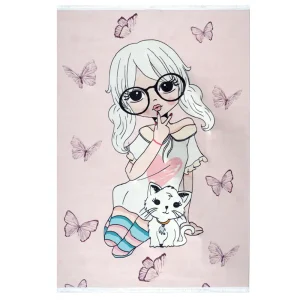 فرش کودک دختر عینکی زمینه صورتی کد101216