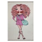 فرش کودک چاپی دخترموفرفری زمینه کرم کد1039