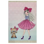 فرش کودک دختر و گربه کد 1100