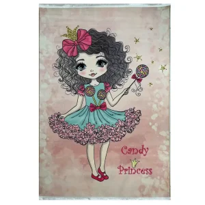 فرش کودک طرح پرنسس کندی زمینه صورتی کد 101212