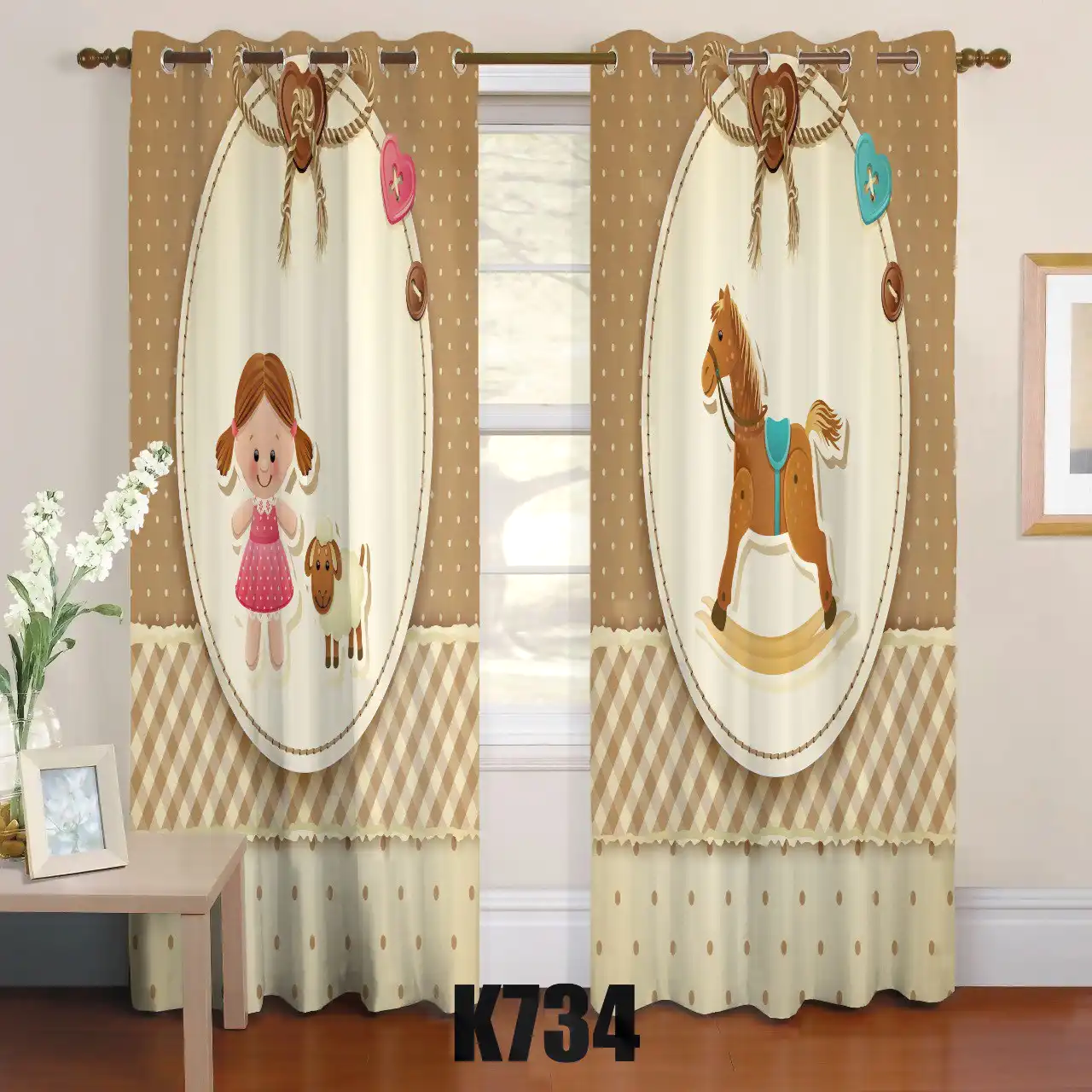 ست فرش پرده طرح اسب دختر کدF408 ست فرش پرده طرح اسب دختر کدF408