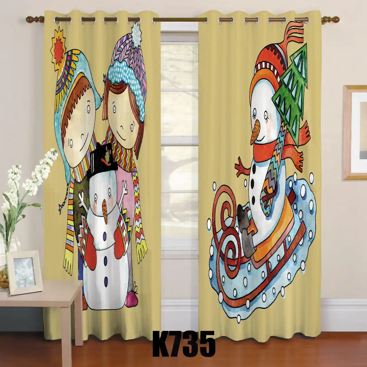 ست فرش پرده طرح دختر و آدم برفی کدF409 ست فرش پرده طرح دختر و آدم برفی کدF409